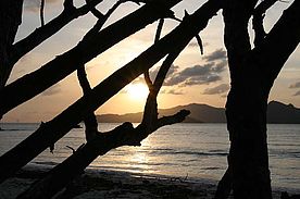 Foto am Anse Sévère auf La Digue bei Sonnenuntergang - Seychellen